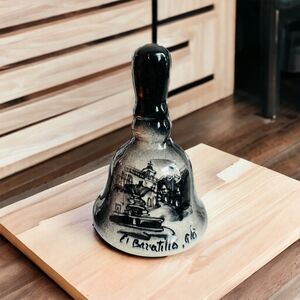 Vintage El Baratillo Bell GTO Mexico Black & White Glazed Ceramic Souvenir Bell